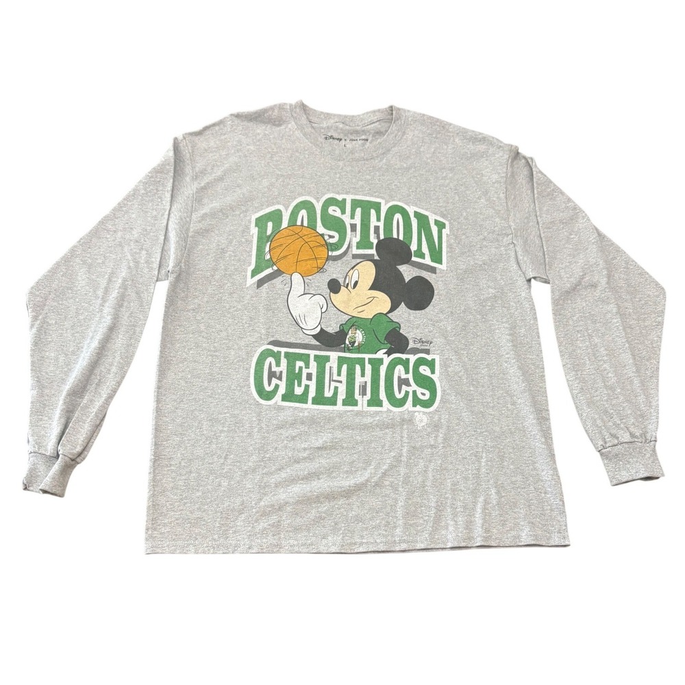 Disney x Junk Food Boston Celtics Mickey Mouse Long Sleeve Grey T Shirt Mens L